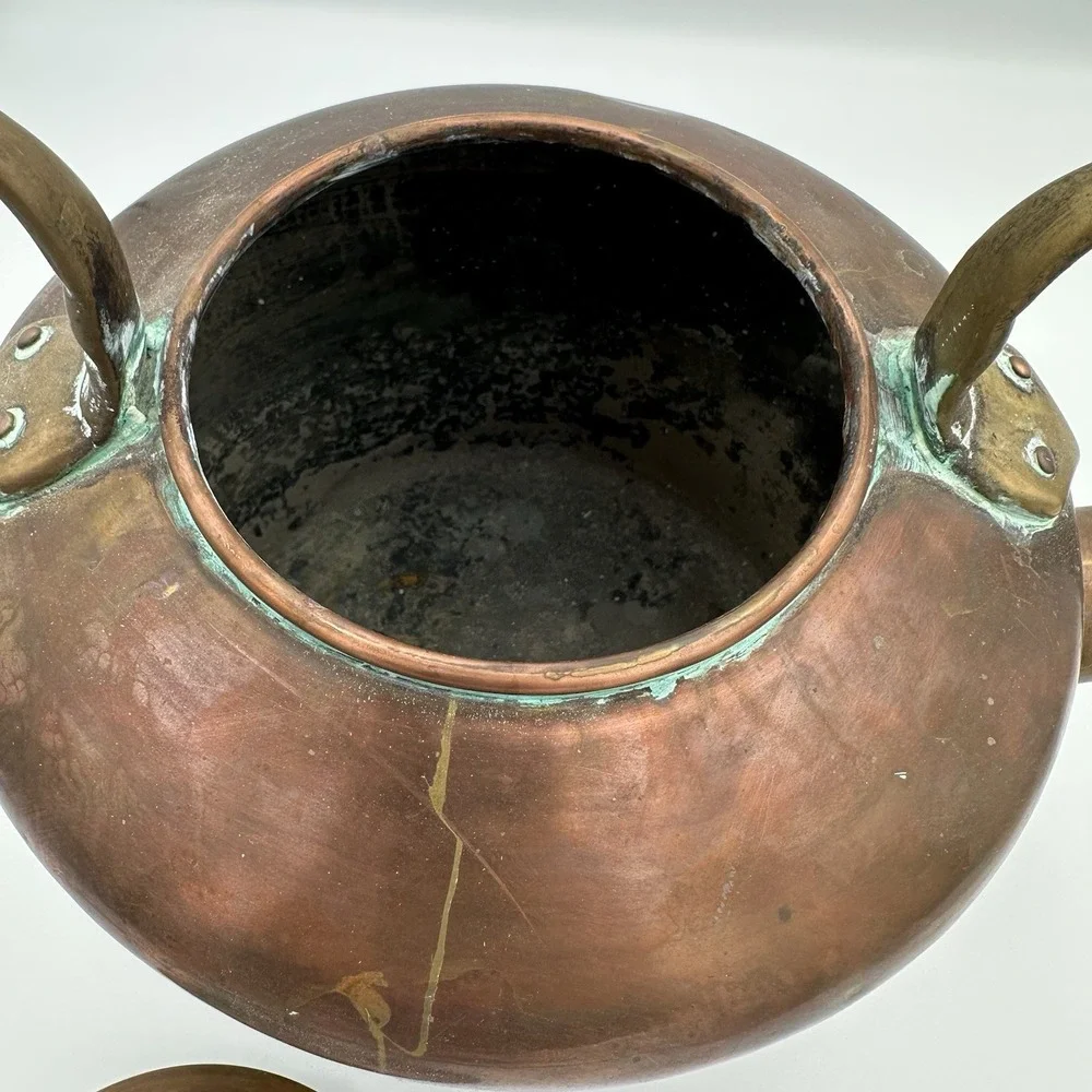 Antique English Dovetail Joint Copper‎ Fireside Kettle Goose Neck Spout